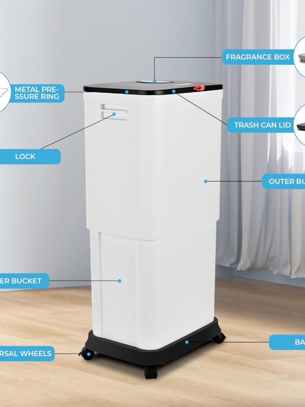 Pukumc Telescoping Kitchen Trash Can with Lid, 20L to 45L Adjustable Capacity - Picture 8 of 8